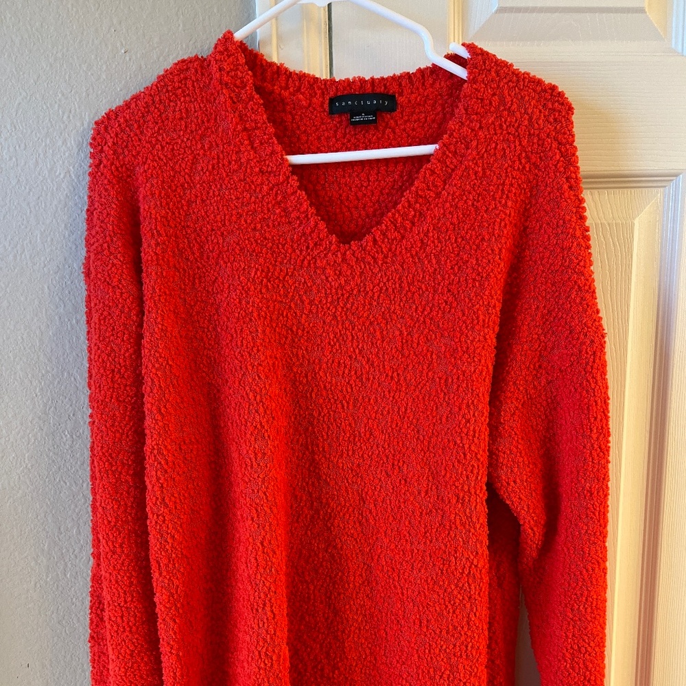 Red boucle sweater